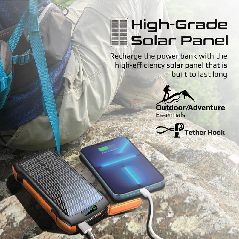 Solar Power Bank Compass 20000mAh Outdoor Mobile Phone Dual Headlights