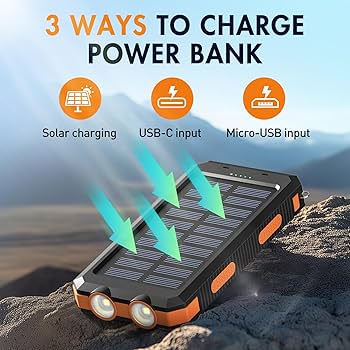 Solar Power Bank Compass 20000mAh Outdoor Mobile Phone Dual Headlights