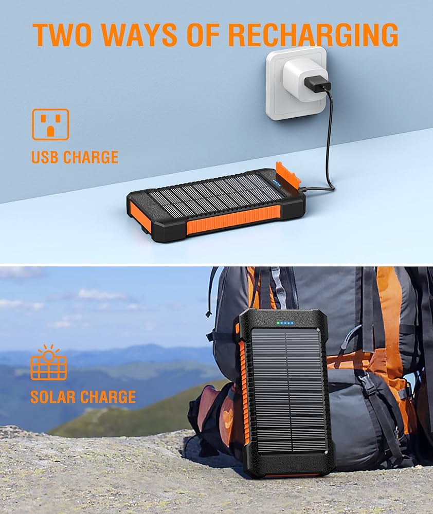 Solar Power Bank Compass 20000mAh Outdoor Mobile Phone Dual Headlights