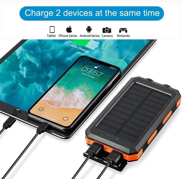 Solar Power Bank Compass 20000mAh Outdoor Mobile Phone Dual Headlights